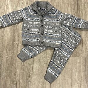 Janie and Jack Fair Isle Cardigan Knit Sweater Pants Outfit Set 12-18